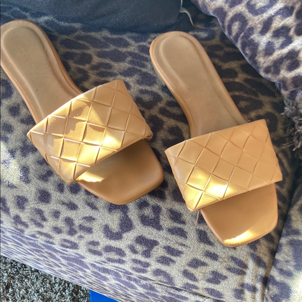 BAMBOO Tan Quilted Slide Sandals